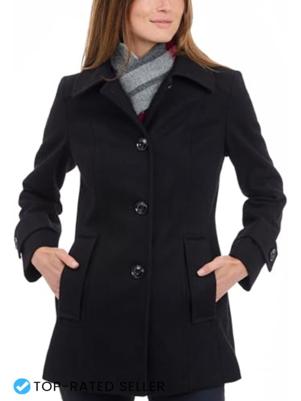Wool Pea Coat with Scarf Single-Breasted Dress Coat